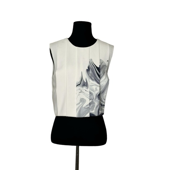 Sheike cream gray flower print sleeveless pleated dress blouse size 8 - Picture 11 of 11